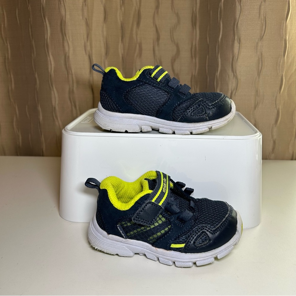 Stride Rite M2P Taylor Boy's 5.5 W Sneakers Washable Adjustable Dark Navy Yellow - Picture 4 of 15